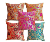 Set of 5 Silk Peacock Cushion Covers, Sofa Cushion Cover 16x16 Inches, Birthday Gift, Decorative Throw Pillow, Decorative Cushion Covers